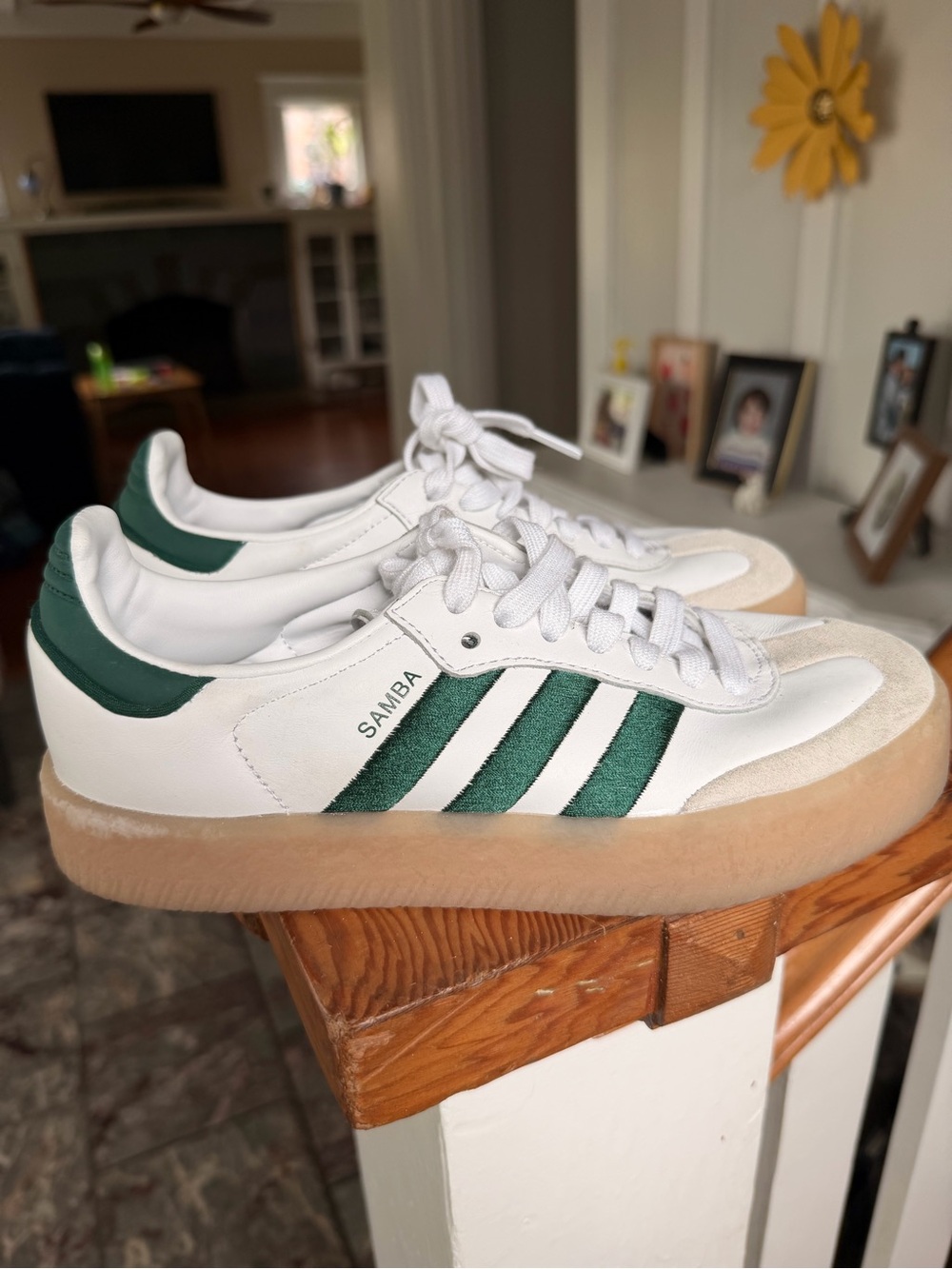 adidas Samba White Sneakers with Green Stripes and Gum Sole Women - Picture 5 of 8